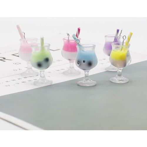 6 pcs mini jelly pearl milk tea cup resin pendant Diy pendant wine glass earring necklace bracelet jewelry accessory