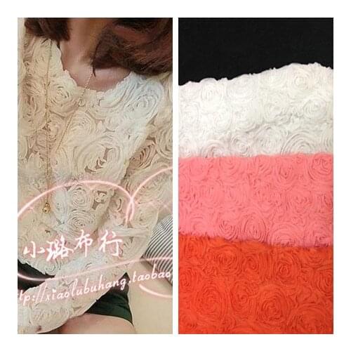Free shipping Three-dimensional rose lace cloth clothes gauze fabric one-piece dress shirt coiling fabric 1meter