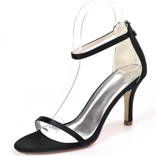 Classic lady sexy sandals satin evening dress shoes ankle strap woman summer high heels party night club sandals show pumps