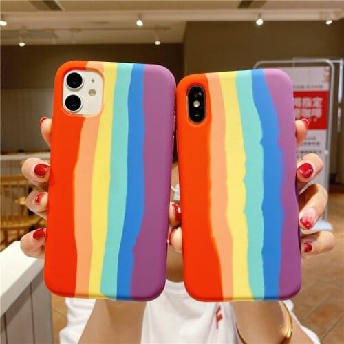Original Liquid Silicone Rainbow Case For iPhone 12 Pro Max 11 Pro Max XsMax X XR 6 6s 7P 8 Plus Color Candy Silicone Phonecase