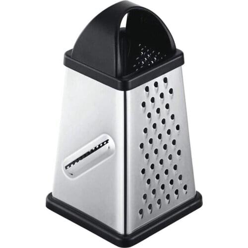 Stainless Steel Four-Sided Cheese Grater Box Grater & Zester with Comfortable Non-Slip Handle Dishwasher Safe