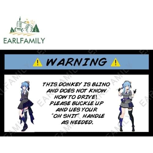 EARLFAMILY 13cm x 7.4cm for Hololive Hashimoto Suisei Warning Vinyl Car Stickers Refrigerator Surfboard Decals Scratch-Proof