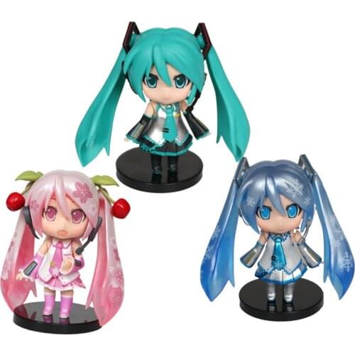 Original Hatsune Miku Q Posket Action Figure Movable Joints 3 Pack Vocaloid 10cm Collection Cake Decor Cute Lovely Kids Gift