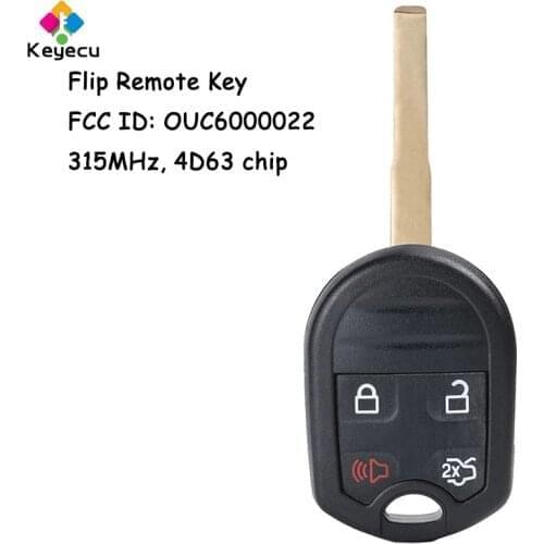 KEYECU Remote Head Car Key With 4 Buttons 315MHz 4D63 - FOB for Ford Focus 2012 2013 2014 2015 2016 2017 2018 FCC ID: OUC6000022