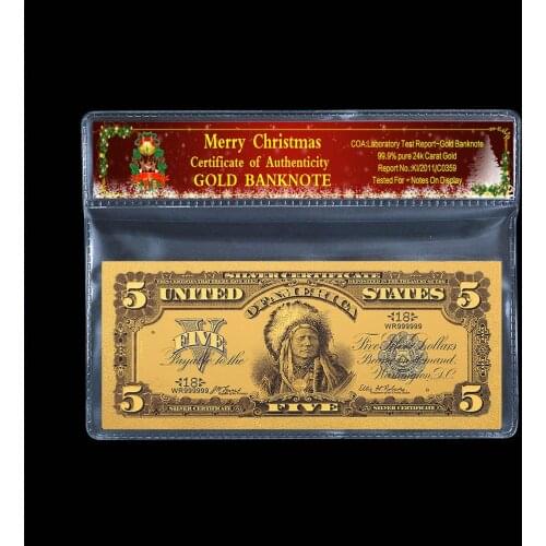 Collection Commemorative Coin 1899 US 5 Dollar Banknote 24k Gold Gold Plated Christmas Plastic Frame Paper Gift 2pc / Batch
