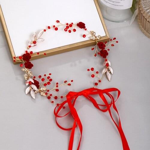 Red bridal wedding set headwear and earrings set simple and elegant chinese style LB