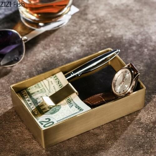 Northern Europe Golden Brass Storage Tray Simple Home Desktop Jewelry Storage Tray Decorative Rectangle Storage Container