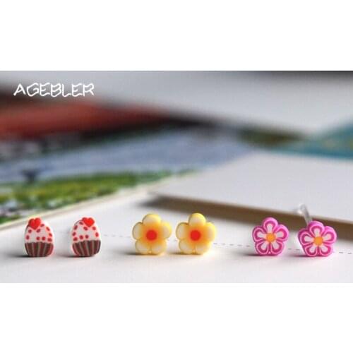 Handmade Cute Plastic Stud Earings for Girl Women Jewelry Cake Pattern Lovely Earrings Kids Gift Yellow Pink 3 Style P13