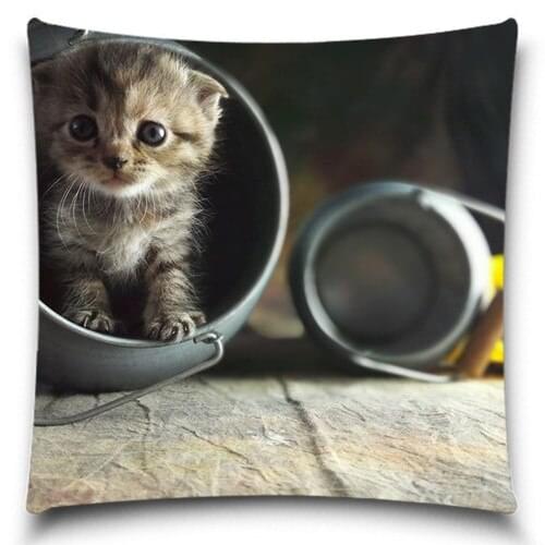 Cute Animal Cushion Cover Polyester Cotton Cat Pattern Chair Seat Waist Square Decorative Pillow Case