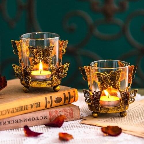 Minimalist Luxury Candle Holder Glass Retro Romantic Dinner Candle Holder Windproof Small Porta Velas Table Decoration BS50CH