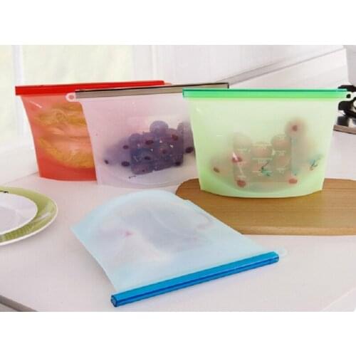 200pcs/lot 1000ml Reusable Silicone bags Vacuum Food Fresh Bags Wraps Fridge Refrigerator Bag Smell Proof Bags