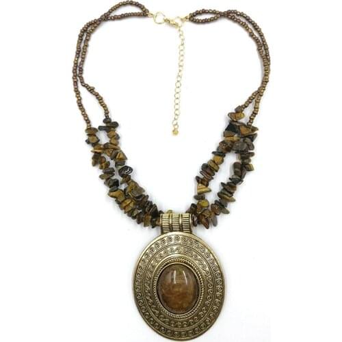 Fashion Bohemian Vintage Natural Stone Turquoises Necklace for Women Big charm Pendant Chain Necklace Indian Jewelry