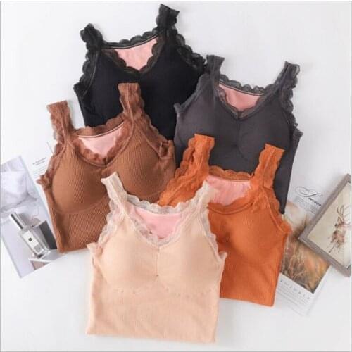Fashion Winter Women Thermal Underwear Breathable Lace Vest Sleeveless Velvet Soft Tank-Top Warm Fitness Thick Female Undershirt