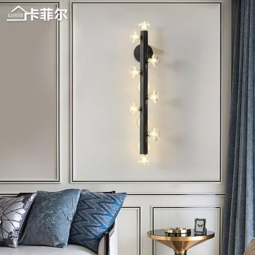 Living room wall lamp aisle TV background wall lamp simple art designer long black light luxury Nordic wall lamp