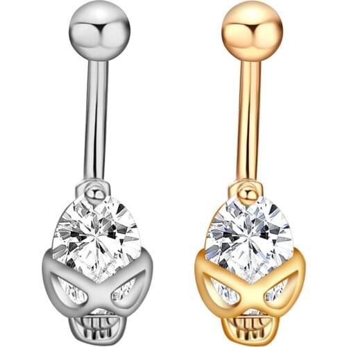 Stainless Steel Body Piercing Jewelry Creative Skull Shape Belly Button Rings Zircon Navel Earrings Sexy Navel Ring Piercing