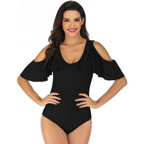 New Ruffled Bikini 2020 Swimwear Women Sexy Slim Bathing Suit Solid Hollow Out Piece Bikini Backless Swimsuit Monokini Mujer