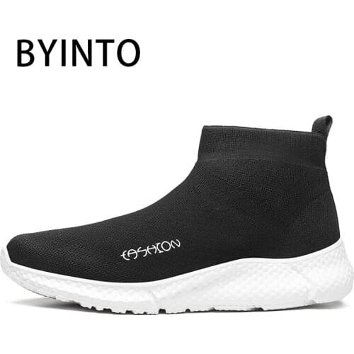 High Top Fashion Women Tennis Sport Shoes Light Breathable Knitting Sock Sneakers Slip-On Jogging Female Footwear Tenis Feminino