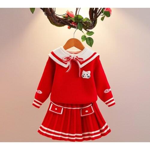 Girls autumn set 2021 children navy collar college style sweater sets skirt two-piece fashion clothing kids clothes outfits