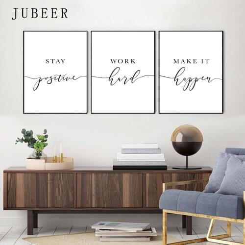 Stay Positive Work Hard Make it Happen nordic style posters Motivational Set of 3 Office Decoration Wall Art picture for room