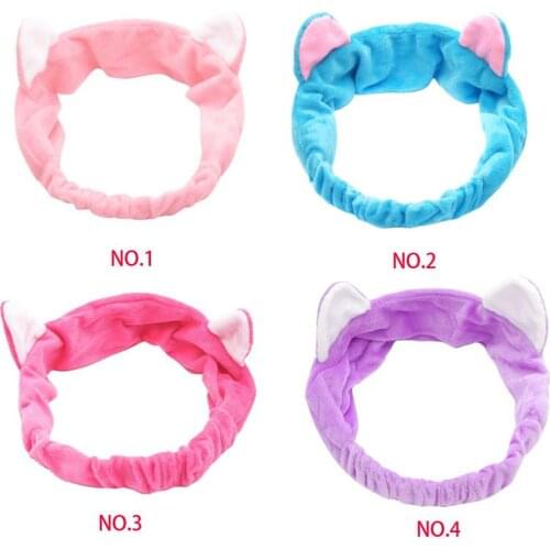 Girl Cat Ears Headband Bath Makeup Wash Elastic Hair Band Flannel Headwrap Face Washing Hairbands 5pcs/set FD19