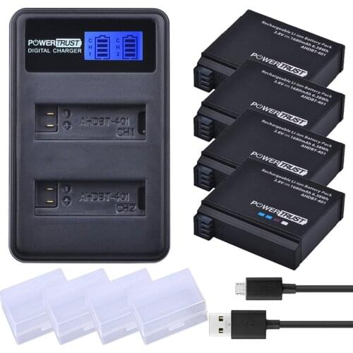 Powertrust 4PCS for Gopro Hero4 AHDBT-401 Li-ion Battery + LCD Display Dual USB Charger for Gopro Hero4 HD Camera P0019279