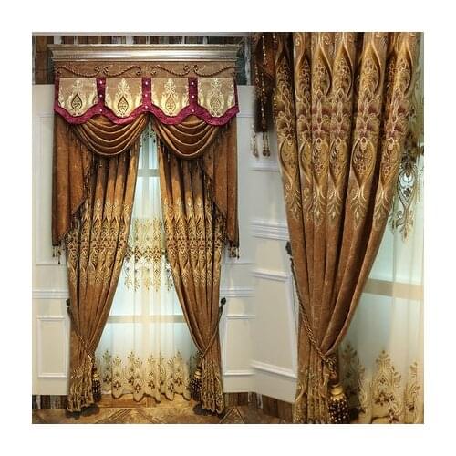 Luxury European curtain living room curtain Custom Embroidered chenille curtain finished bedroom curtins for livingroom