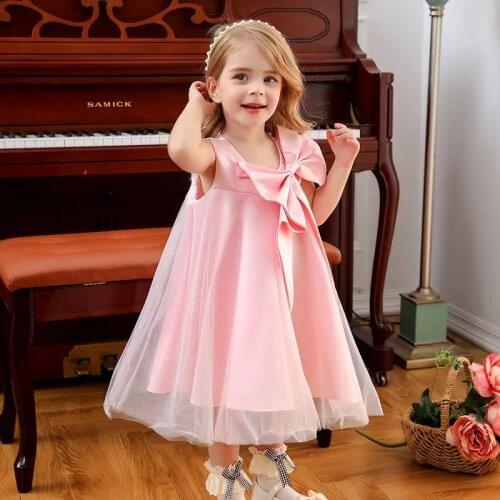 2021 Flower Girl Dress Childrens Birthday Dress Baptism Girl Elegant Bow Long Skirt Kids Party Dress Fashion Princess Net Yarn