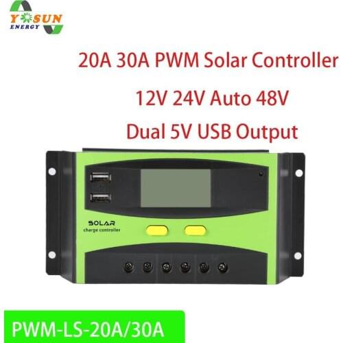 20A 30A PWM Solar Controller 12V/24V Auto And 48V Solar Charge Controller Rregulator With LCD Dual USB Output Regulateur