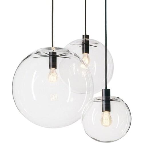 Nordic Modern style Pendant Lights Globe Black Lamp Glass Ball Pendant Lamp Transparent Kitchen Light Fixture E27 Home Hanglamp