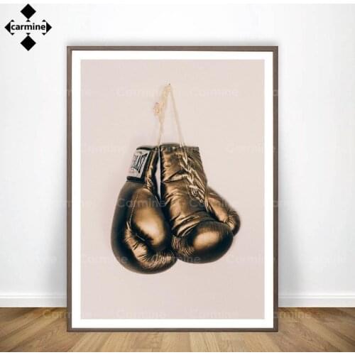 Sport Boxing Canvas Painting Boxing Gloves Golden Wall Art Posters and Prints Modern Wall Decor Old School Picture Bedroom Decor