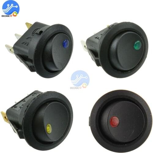 4 Colors 12V LED Dot Light Car Switch Auto Boat Round Rocker 3Pin Round Rocker ON/OFF Toggle SPST Switch Blue/Yellow/Red/Green