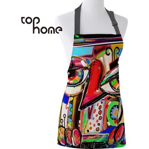 Tophome Kitchen Apron Abstract Graffiti Printed Adjustable Sleeveless Canvas Aprons for Men Women Kids Home Cleaning Tools
