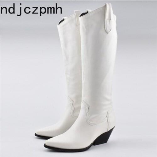 Womens Boots Autumn And Winter The New fashion Pointed Thick heel mid heel High tube Womens shoes plus size 34-48