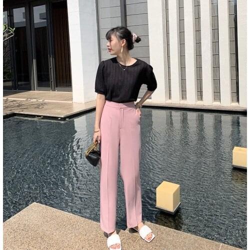 A291-Summer trendy one button skinny pants wide leg pants
