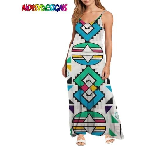 NOISYDESIGNS Off-shoulder Plus Size Dress Fashion Sling Straps Geometry Ankara African Printing Long Dresses 2021 Robe De Dames