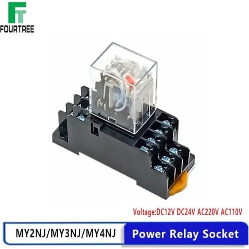 1Set Power Relay Coil General DPDT Micro Mini Electromagnetic Relay Switch With Socket Base LED AC 110/220V DC 12/24V MY2/3/4NJ