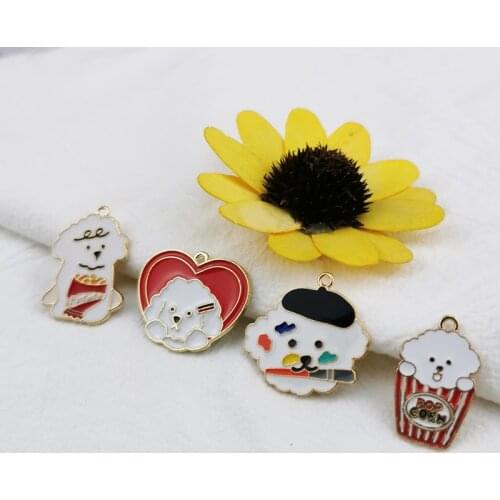 10pc10PCS/LOT Fashion Popcorn Love Dog Charms Jewelry Animal Lovely Keychain Bag Pendant DIY Necklace Bracelet