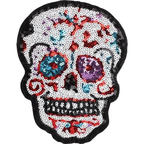 10Pcs large sequined skull embroidery patch bag sew on applique decorative clothing accessories