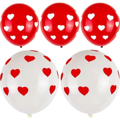 100pcs 12 Inch Red White Heart Full Printing 2.8G Love Latex Balloons for Valentines Day Wedding Decoration