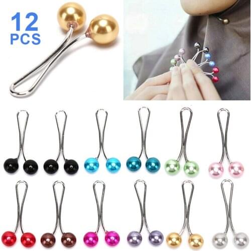 12PCS Muslim Women Hijab Pearl Clip Scarf Pin Headscarf Shawl Scarf Accessories Scarf Clips Pearl Brooches Pin For Women Scarves