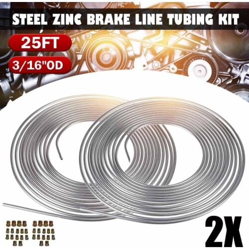 2PCS 25Ft 7.62M Coil Roll of 3/16"OD Steel Zinc Brake Transmission Line Fuel Tubing Kit with 16 Fittings Replacement Accessories
