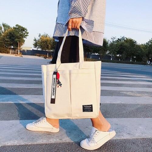 2020 Korean Ladies Large Capacity Shopping Bag Casual Fashion Canvas Shoulder Bags Handbag Black White Travel Female Tote Bags