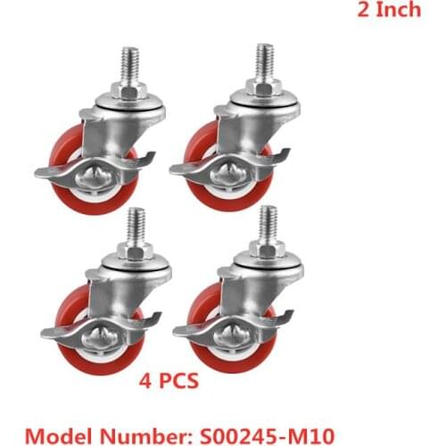 4 Pcs/Lot Casters Spot 2 Inch m10 Red Pvc Screw Rod Brake Wheel Diameter 5cm Screw Rod Universal Caster Retractable Guardrail