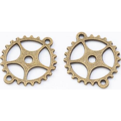 50 pieces of retro metal zinc alloy Gear double crane connector pendant for DIY handmade jewelry necklace making 7820