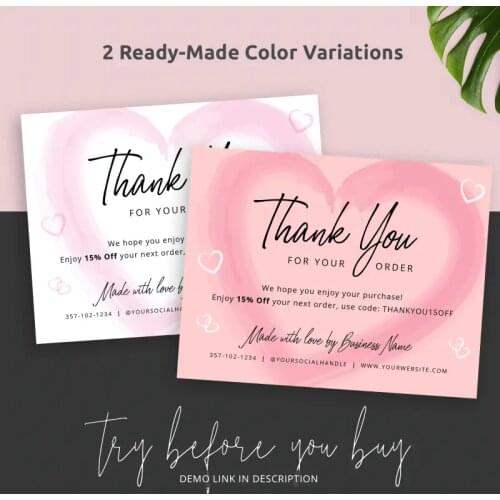 Watercolour Heart Thank You Card