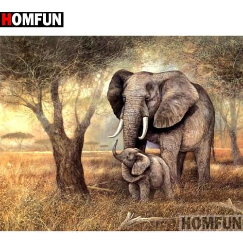 HOMFUN Full Square/Round Drill 5D DIY Diamond Painting "Animal elephant" Embroidery Cross Stitch 5D Home Decor Gift A13858