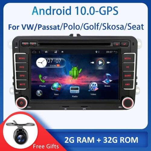 Car Multimedia player 2 Din Android 10.0 GPS For VW/Golf/Tiguan/Skoda/Fabia/Rapid/Seat/Leon/Skoda dvd automotivo FM free canbus