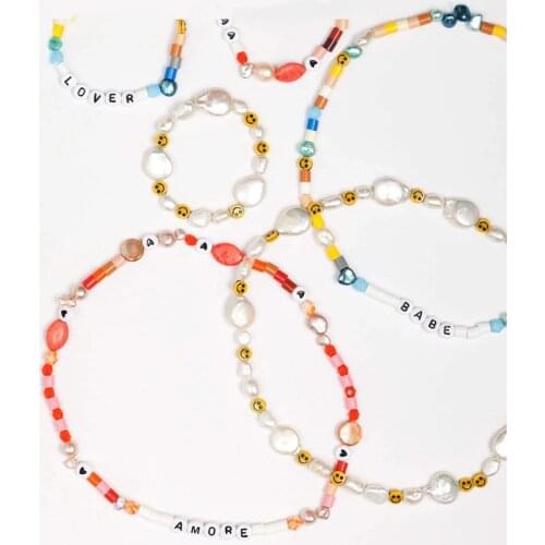 Bohemian boho vsco girl alibaba aliexpress handmade wald berlin Smiley Dude freshwater Pearl necklace women choker necklaces