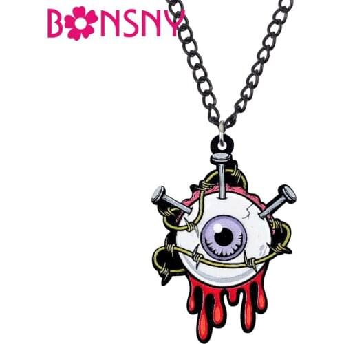 Bonsny Acrylic Halloween Horrible Eyeball Nail Necklace Pendant Choker Punk Decorations Jewelry For Women Girls Gift Accessories