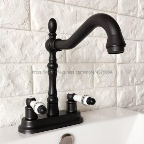 Oil Rubbed Bronze Deck Mount Double Handle Bathroom Faucet Vanity Vessel Sinks Mixer Tap Cold And Hot Water Tap Nhg078